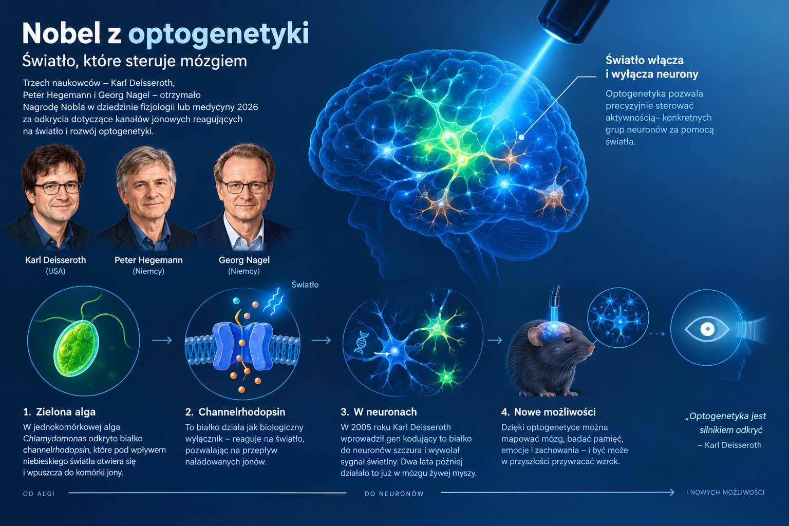 Nobel 2026 z medycyny: za pilota do neuronów napędzanego światłem